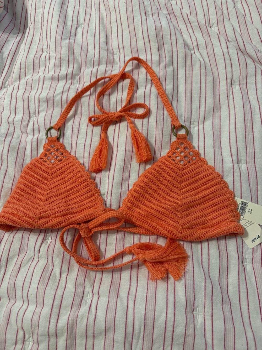 aerie Crochet Triangle Bikini Top - Orange medium